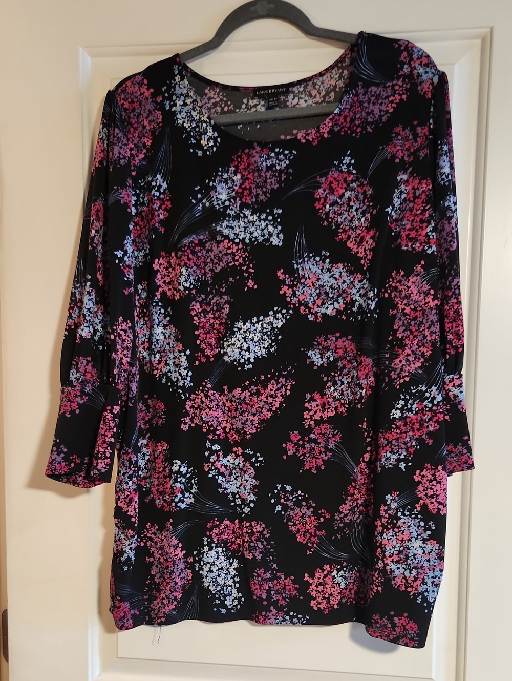 Lane Bryant Black Floral Scoop Neck Long-Sleeve Tunic